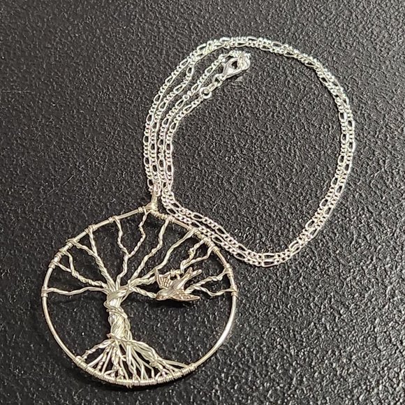 Handmade Tree Of Life Pendant With Bird Charm On Sterling 925 Silver 24" Chain - Picture 6 of 7
